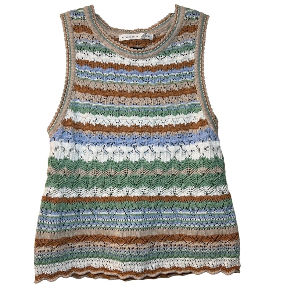 Altar'd State Womens XL Multi Color Striped Crochet Knit Sleeveless Tank Top